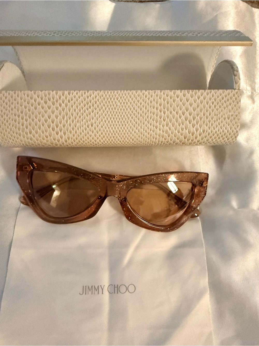 Jimmy Choo Women's Glitter Cat-Eye Sunglasses in Sparkling Brown